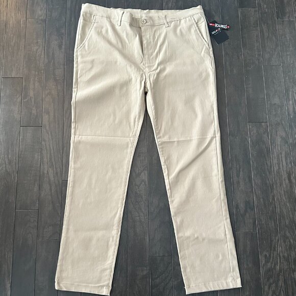 Galaxy by Harvic Men's Stretch Beige Chino Pants 38 x 30 *NWT* - Picture 2 of 16